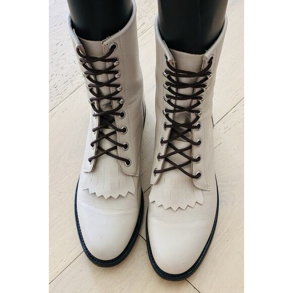 JUSTIN USA Western Kiltie Lace Up Leather Work Roper Boots Size 6 High Top Shoes - Picture 2 of 8